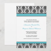 Classic Damask Wedding Invitation (Aqua Bänder) Einladung (Vorne/Hinten)