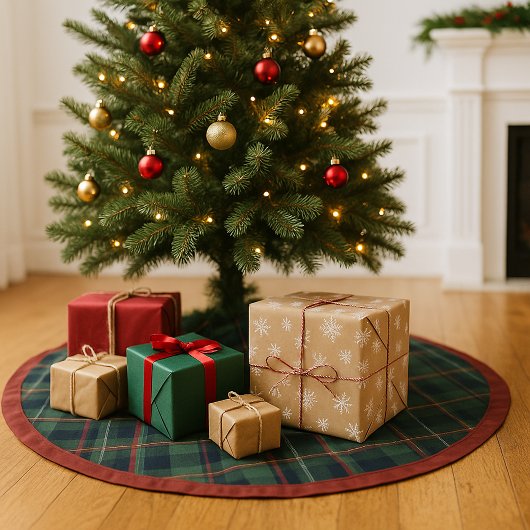 Classic Dark Blue Red Green Plaid Pattern Polyester Weihnachtsbaumdecke