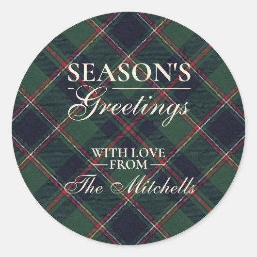 Classic Dark Blue Red Green Plaid Pattern Runder Aufkleber (Vorderseite)
