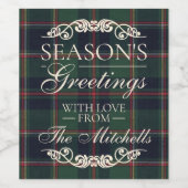 Classic Dark Blue Red Green Plaid Pattern Weinetikett (Einzelnes Label)