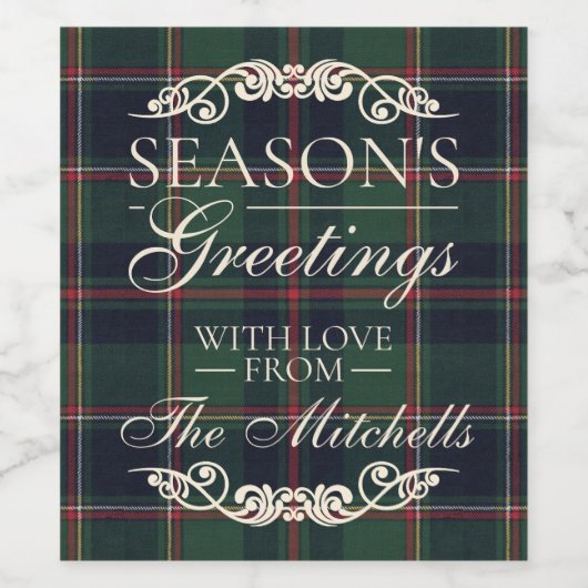 Classic Dark Blue Red Green Plaid Pattern Weinetikett (Einzelnes Label)