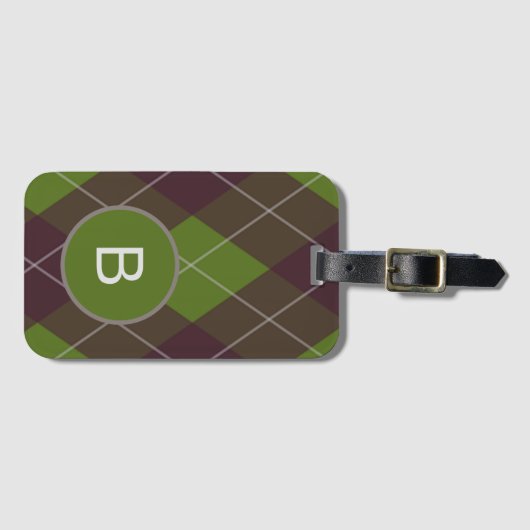 Classic Dark Green Argyle Pattern Monogram Gepäckanhänger (Vorderseite (Horizontal))