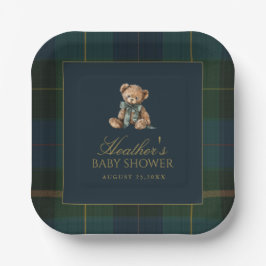 Classic Dark Green & Blue Plaid Baby Shower Pappteller