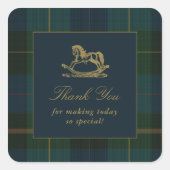 Classic Dark Green & Blue Plaid Baby Shower Quadratischer Aufkleber (Vorderseite)