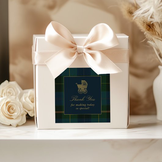 Classic Dark Green & Blue Plaid Baby Shower Quadratischer Aufkleber