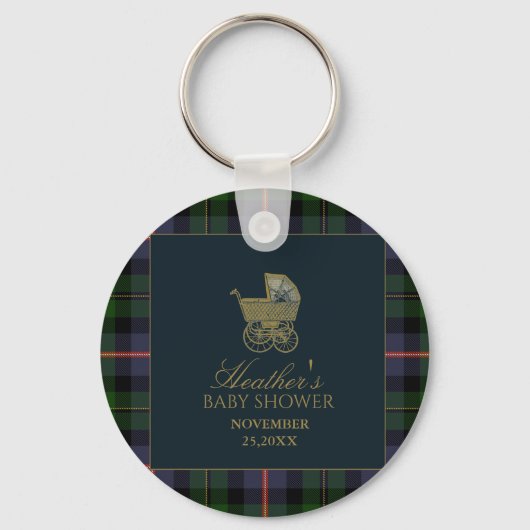 Classic Dark Green Blue Plaid Baby Shower Schlüsselanhänger (Vorderseite)