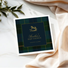 Classic Dark Green & Blue Plaid Baby Shower Serviette