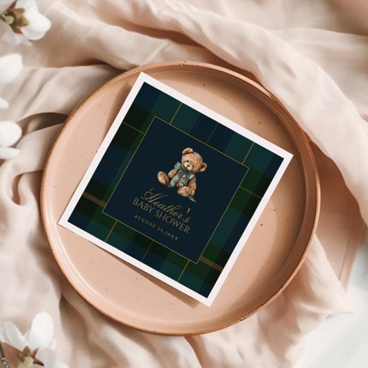 Classic Dark Green & Blue Plaid Baby Shower Serviette