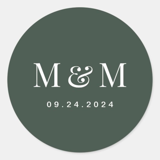 Classic Dark Green Monogram Typography Wedding Runder Aufkleber (Vorderseite)