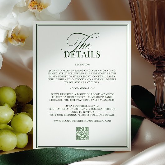 Classic Dark Green Wedding Details Begleitkarte