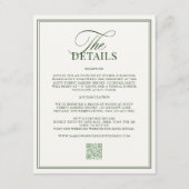 Classic Dark Green Wedding Details Begleitkarte (Vorderseite)