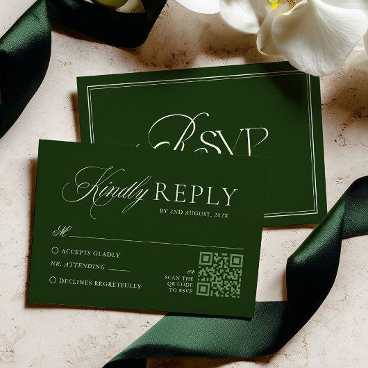 Classic Dark Green Wedding RSVP Karte