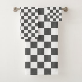 Classic dark grey checkerboard badhandtuch set