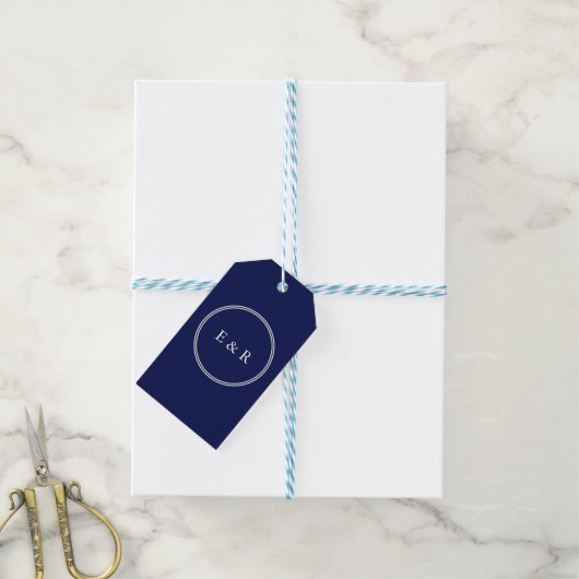 Classic Dark Navy Blue Wedding Geschenkanhänger (Mit Garn)