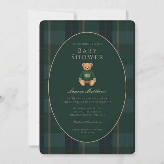 Classic Dark Plaid Lauren Inspired Baby Shower Einladung (Vorderseite)