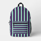 Classic Dark Purple and Light Teal Striped Bedruckter Rucksack (Vorderseite)