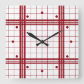 Classic Dark Red Farmhouse Plaid Pattern On White Quadratische Wanduhr (Vorderseite)
