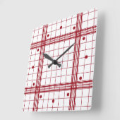 Classic Dark Red Farmhouse Plaid Pattern On White Quadratische Wanduhr (Winkel)
