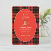 Classic Dark Red Plaid Baby Shower Invitation Einladung (Stehend Vorderseite)
