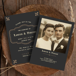 Classic Dark Vintag Rustic Verziert Wedding Foto Einladung
