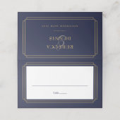 Classic Deco Navy Blue und Gold Wedding Platzkarte (Außenseite Aufgefaltet)