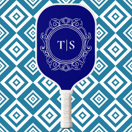 Classic Deep Navy Blue Ornate Monogram Pickleball Schläger