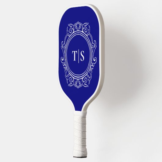 Classic Deep Navy Blue Ornate Monogram Pickleball Schläger (Links)