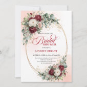 Classic Deep Red Floral Eucalyptus Bridal Shower Einladung (Vorderseite)