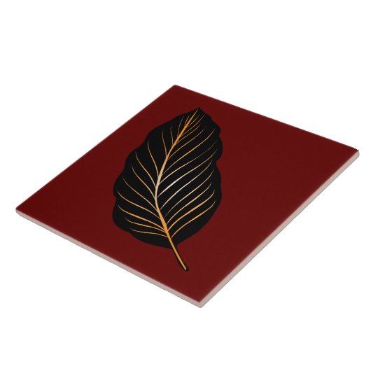 Classic Deep Red Gold Foil Leaf Keramik Tile Fliese (Seite)