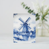 Classic Delft Blue Windmill Canal Scene Postkarte (Stehend Vorderseite)