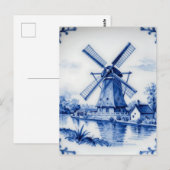 Classic Delft Blue Windmill Canal Scene Postkarte (Vorne/Hinten)