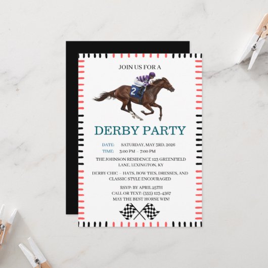Classic Derby Party Horse Racing Invitation Einladung (Vorderseite/Rückseite Beispiel)