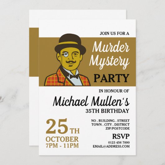 Classic Detective, Mord Mystery Birthday Party Einladung (Vorne/Hinten)