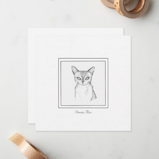 Classic Devon Rex Cat Chalk Zeichn Note Card Mitteilungskarte (Vorderseite/Rückseite Beispiel)