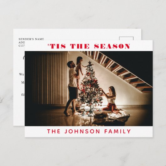 Classic 'Dies ist die Jahreszeit Foto Rote Weihnac Postkarte (Vorne/Hinten)