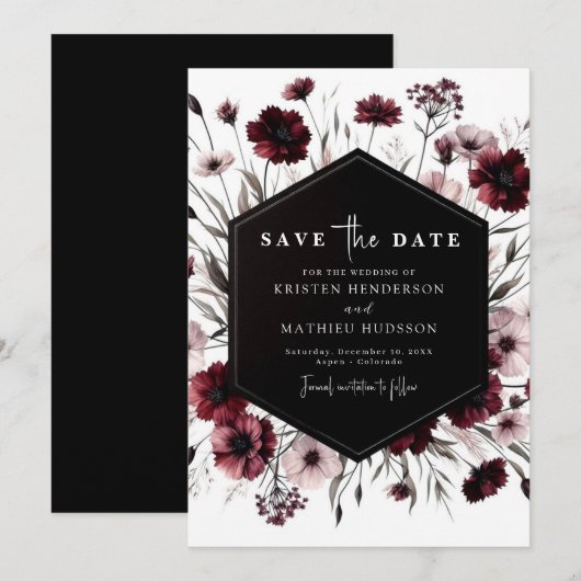 Classic Digital Burgundy Wedding Save The Date (Vorne/Hinten)