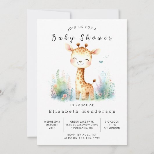 Classic Digital Giraffe Baby Dusche Einladung (Vorderseite)