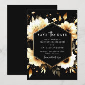 Classic Digital Gold und Black Wedding Save The Date (Vorne/Hinten)
