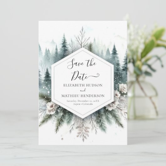 Classic Digital Mountain Wedding Save The Date (Stehend Vorderseite)