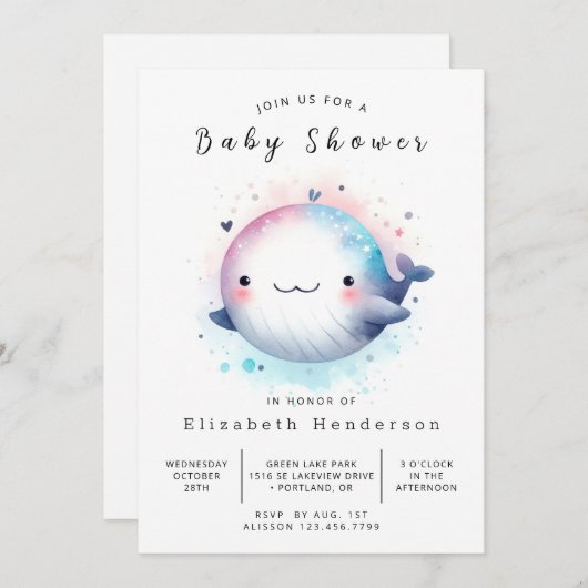 Classic Digital Whale Baby Dusche Einladung (Vorne/Hinten)