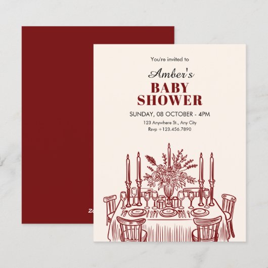 Classic Dining table baby shower Einladung (Vorne/Hinten)