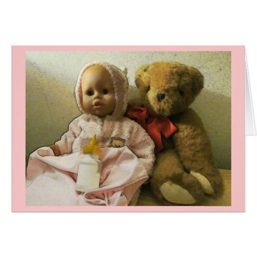 Classic Doll and Teddy Bear Card (Vorderseite (Horizontal))