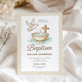 Classic Dove & Cross Scalloped Taufen Einladung