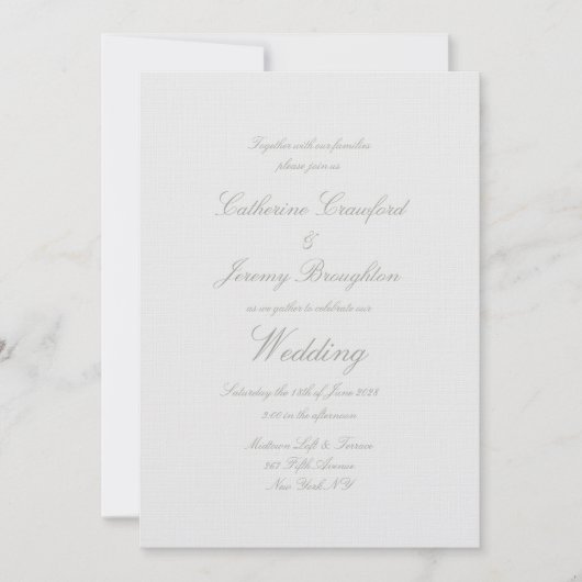 Classic Dove Gray Linen Einladung zur Hochzeitssch (Vorderseite)