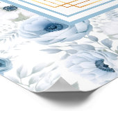 Classic Dusty Blue Boho Gold Glitzer Seating Chart Poster (Ecke)