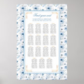 Classic Dusty Blue Boho Gold Glitzer Seating Chart Poster (Vorne)