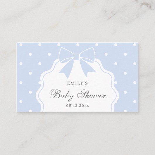 Classic Dusty Blue Bow Baby Duschkabine Windelwann Begleitkarte (Rückseite)