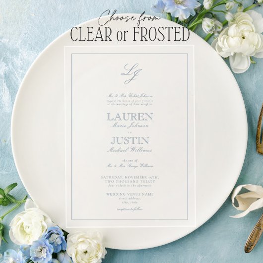 Classic Dusty Blue Calligraphy Monogram Wedding Acryleinladungen