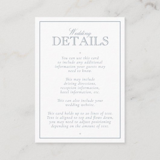 Classic Dusty Blue Calligraphy Monogram Wedding Begleitkarte (Rückseite)