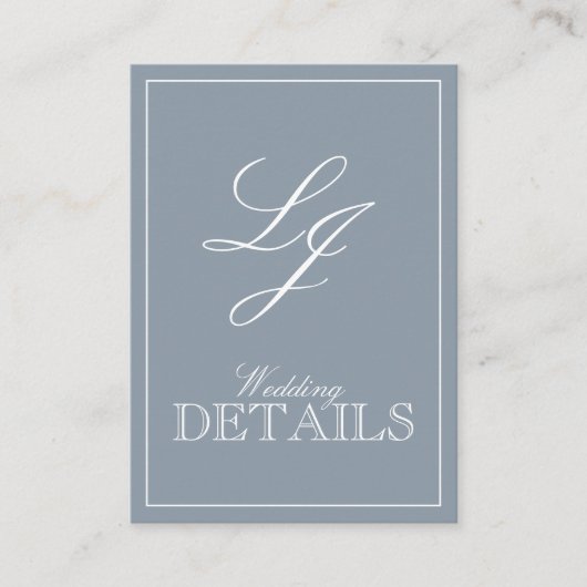 Classic Dusty Blue Calligraphy Monogram Wedding Begleitkarte (Vorderseite)